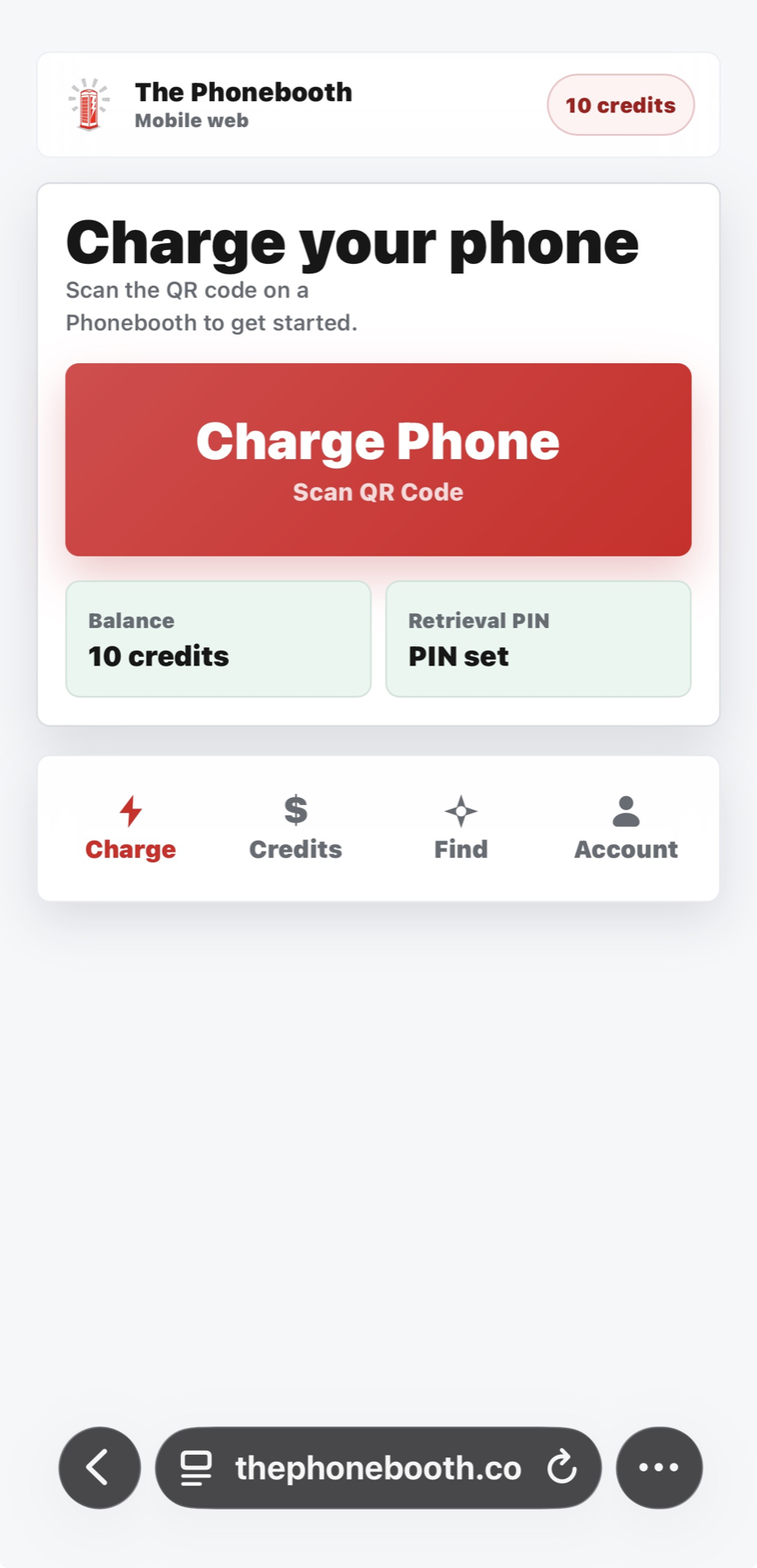 The Phonebooth mobile charging dashboard