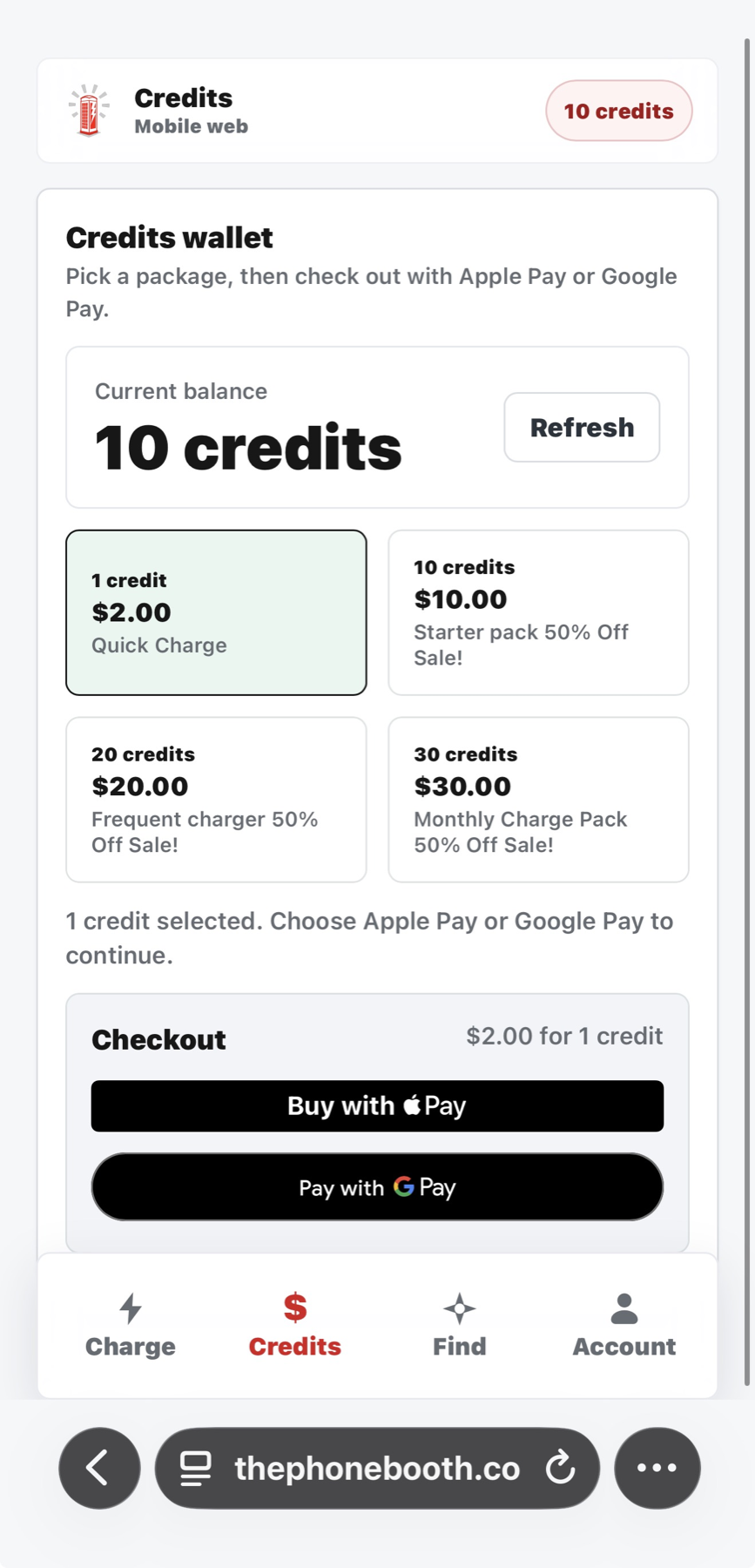The Phonebooth mobile credits wallet and checkout