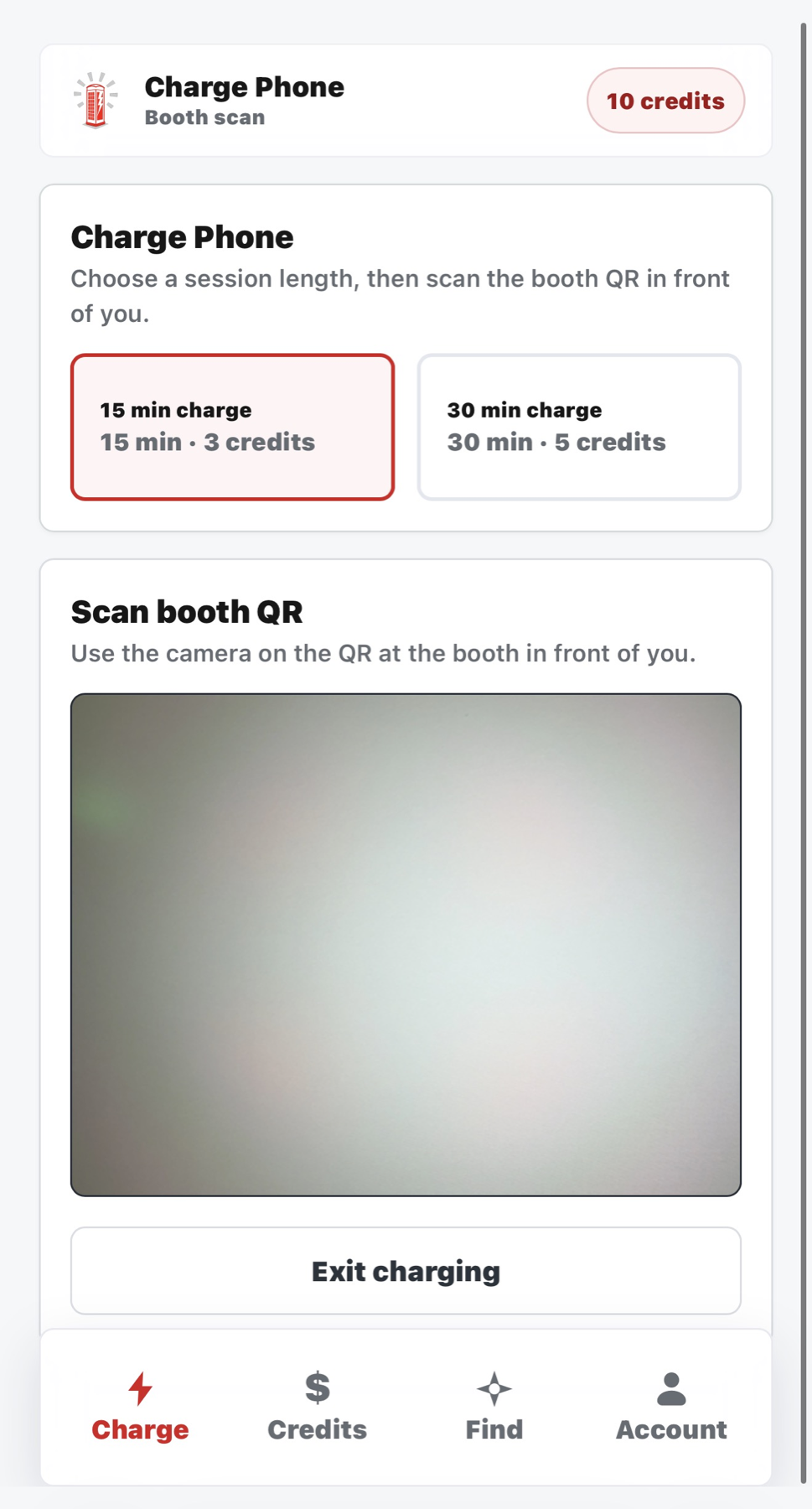 The Phonebooth booth QR scanning screen