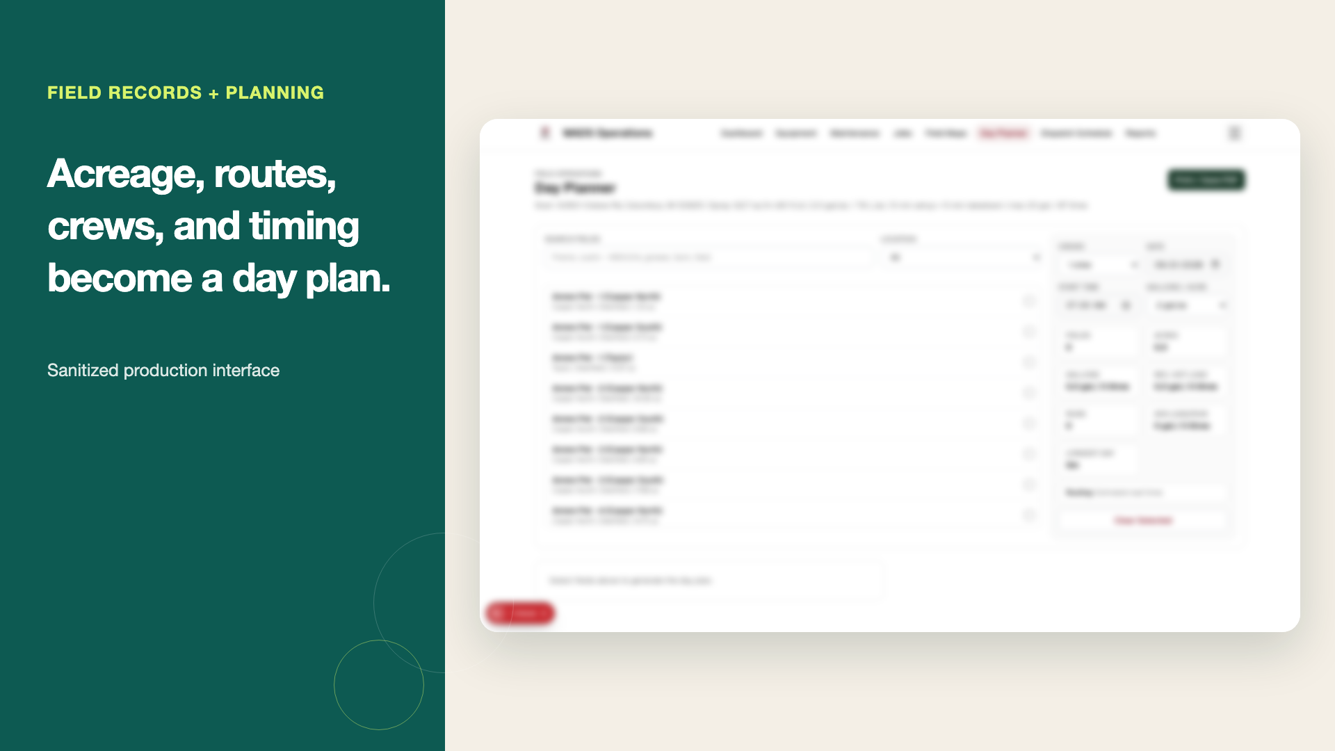 Sanitized Wisconsin Aerial field planning interface