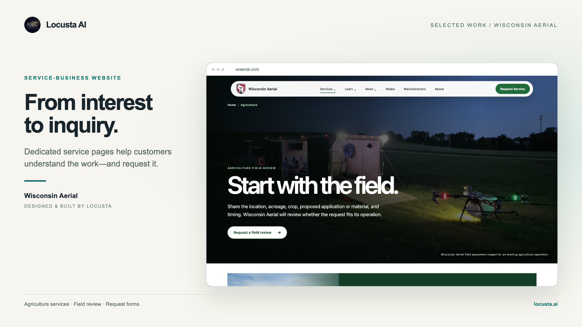 Wisconsin Aerial website service experience